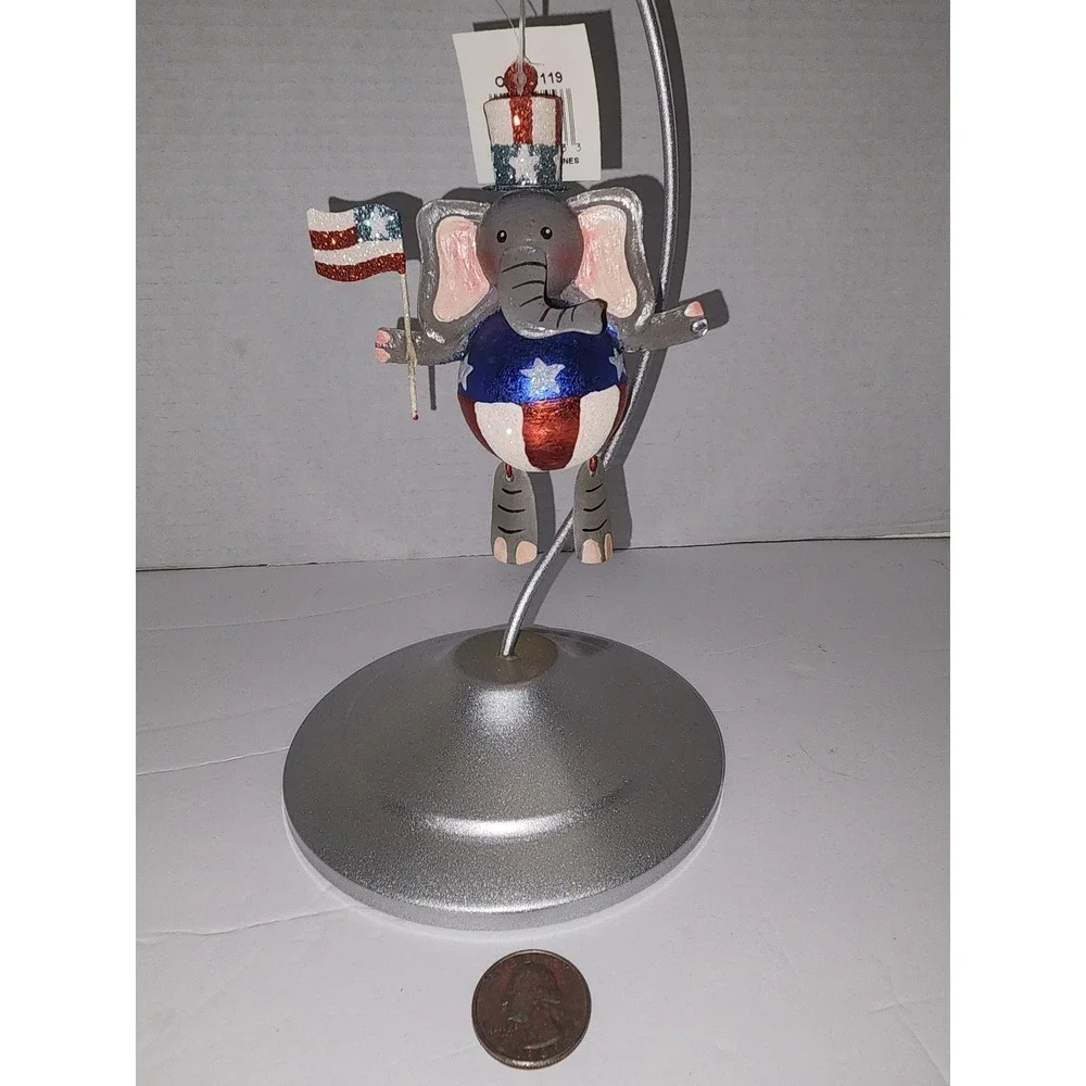 New Gallerie Ii Metal‎ Elephant Christmas Tree Ornament Patriotic USA